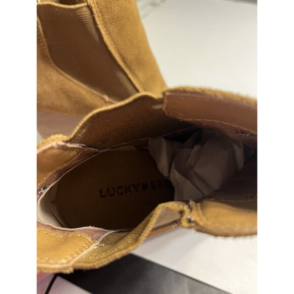 Lucky Brand Yamina Booties Wedge Tan Brown Leather Suede Women’s Sz 7M - Picture 9 of 12